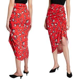 VERONICA BEARD Skirt Cheryl Red Floral Printed Ruched Midi Assymetric Hem 0 NWT